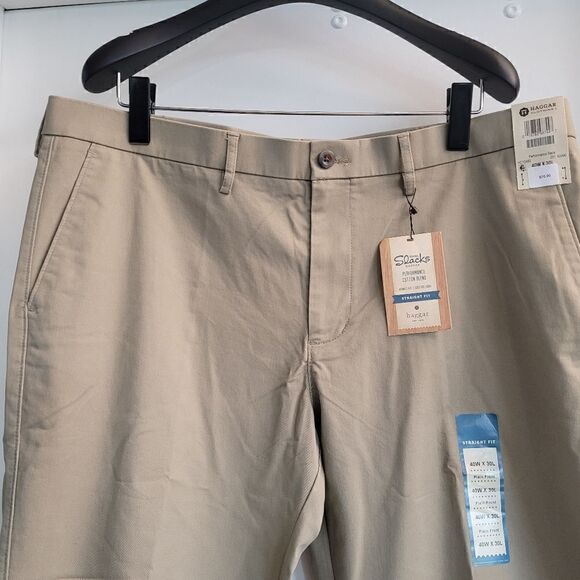 Haggar performance cotton blend flat front straight fit khaki  pants - Picture 7 of 8